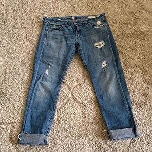 rag & bone Women's Distressed Boyfriend Jeans - Blue